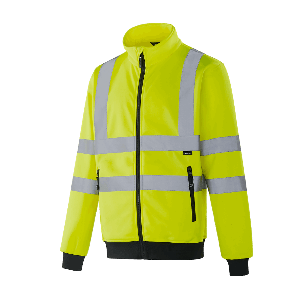 POZNAN WF301 hi-vis full zipper sweatshirt in fluorescent yellow with sewn reflective tape